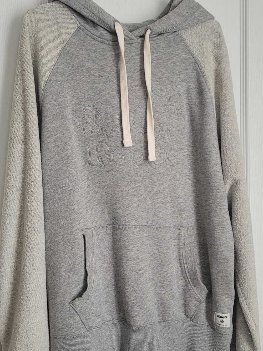 Roots Gray Raglan Pullover Hoodie with Embroidered Logo
